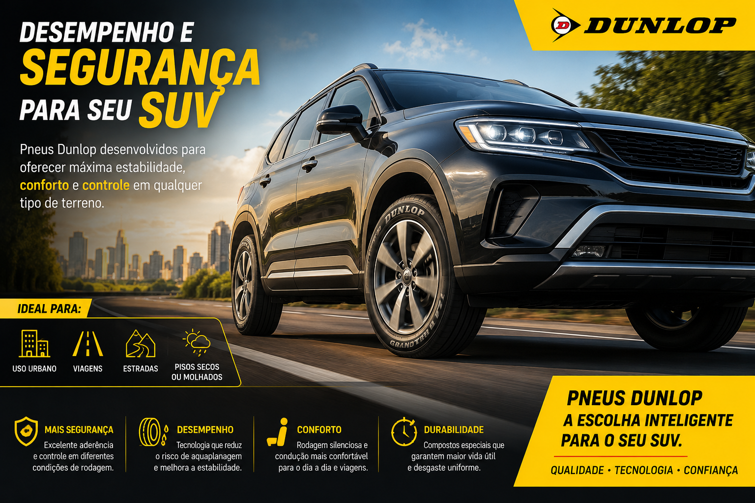 SUV utilizando pneus Dunlop