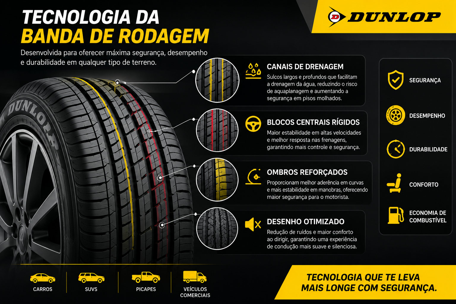 Tecnologia da banda de rodagem dos pneus Dunlop
